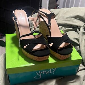 Black and Tan Wedge Sandals